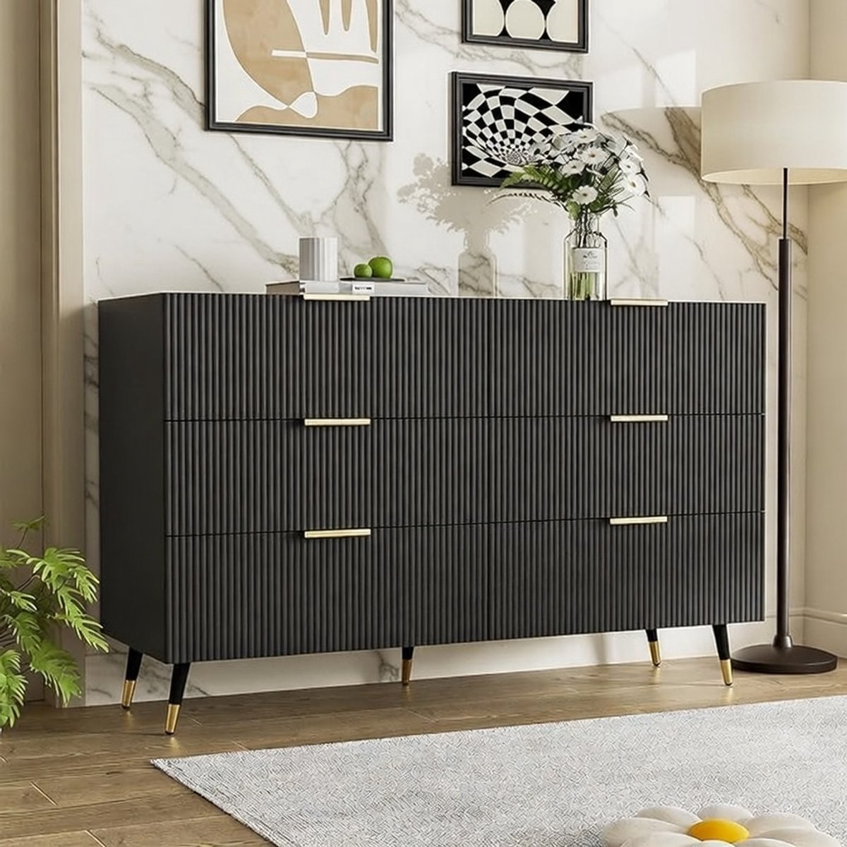 Modern Dressoir met Laden en Veel Opbergruimte – Strak Zwart Design voor Woonkamer, Eetkamer & Slaapkamer – Novihome