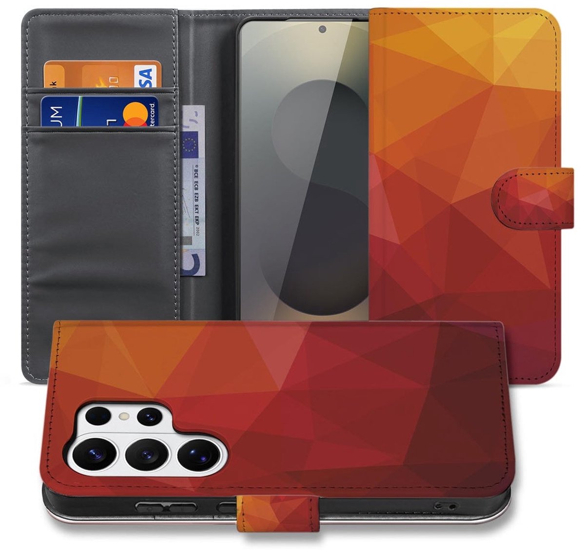Book Case Samsung Galaxy S26 Ultra Polygon Rood met Pasjeshouder