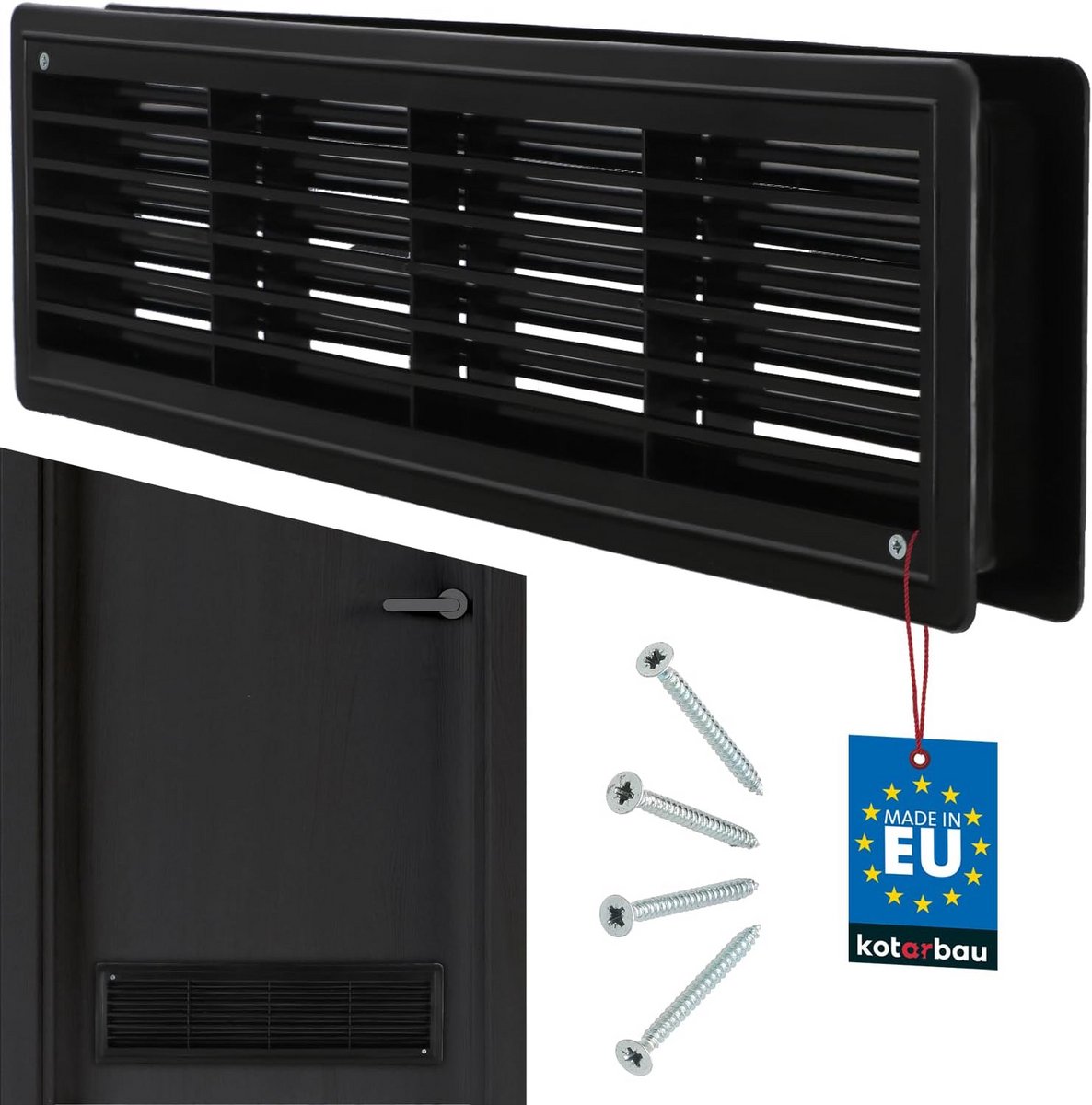 Ventilatierooster 13,5 x 48,8 cm - Zwart kunststof deurventilatie rooster voor optimale luchtcirculatie