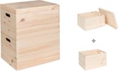 Haudt® Houten stapelkist set 46cm - 1 x KIM Maxi open en 1 x KIM Maxi met losse deksel - stapelbare opbergoplossing - houten kisten - opbergkist - vurenhout