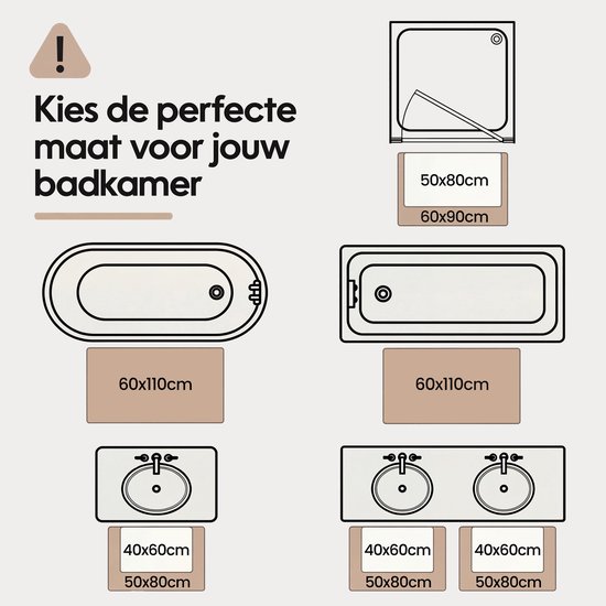 MAESON Badmat 60x90 cm - Antislip & Waterbestendig - Douchemat voor Badkamer - Beige - Wit - Groot - Geschikt voor Douche & Bad