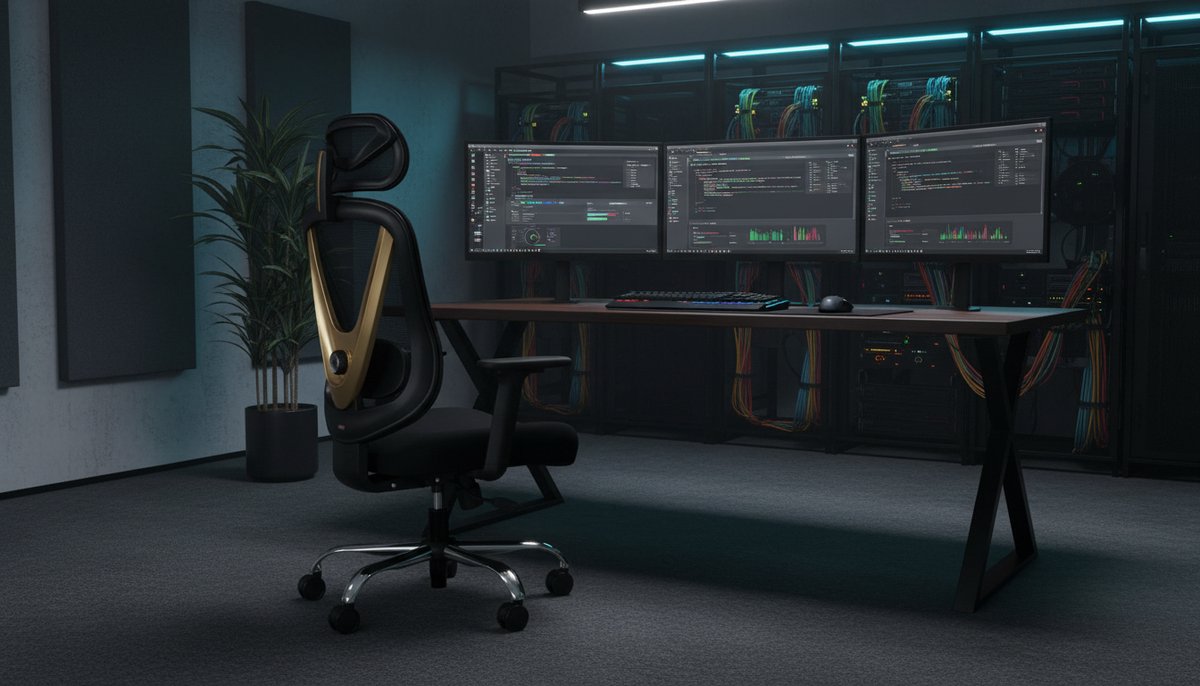 Ergonomische bureaustoel Casa Velluto V-Deluxe | 3D-lendensteun & verstelbare 3D-armleuningen | V-vormig design, luxe zwart-goud | Comfortabele kantoor- en gamingstoel voor thuis en werk | Mesh en metalen frame | Max. 150 kg