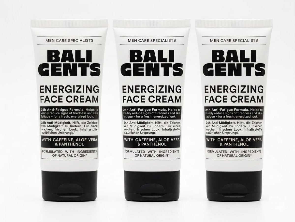 Bali Gents Energizing Face Cream – 24u Anti-Fatigue Dagcrème voor Mannen – Met Caffeine, Aloe Vera & Panthenol – 75ml