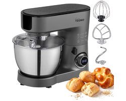 Linea Tegno Steel Mixer PRO-M7500 - Professionele Keukenmixer voor deeg, beslag, slagroom en crèmes - 1500W - Krachtige Antracietgrijze keukenmachine - Stand Mixer met 6.5L edelstalen mengkom. Krachtig, stil en eenvoudig reinigen.