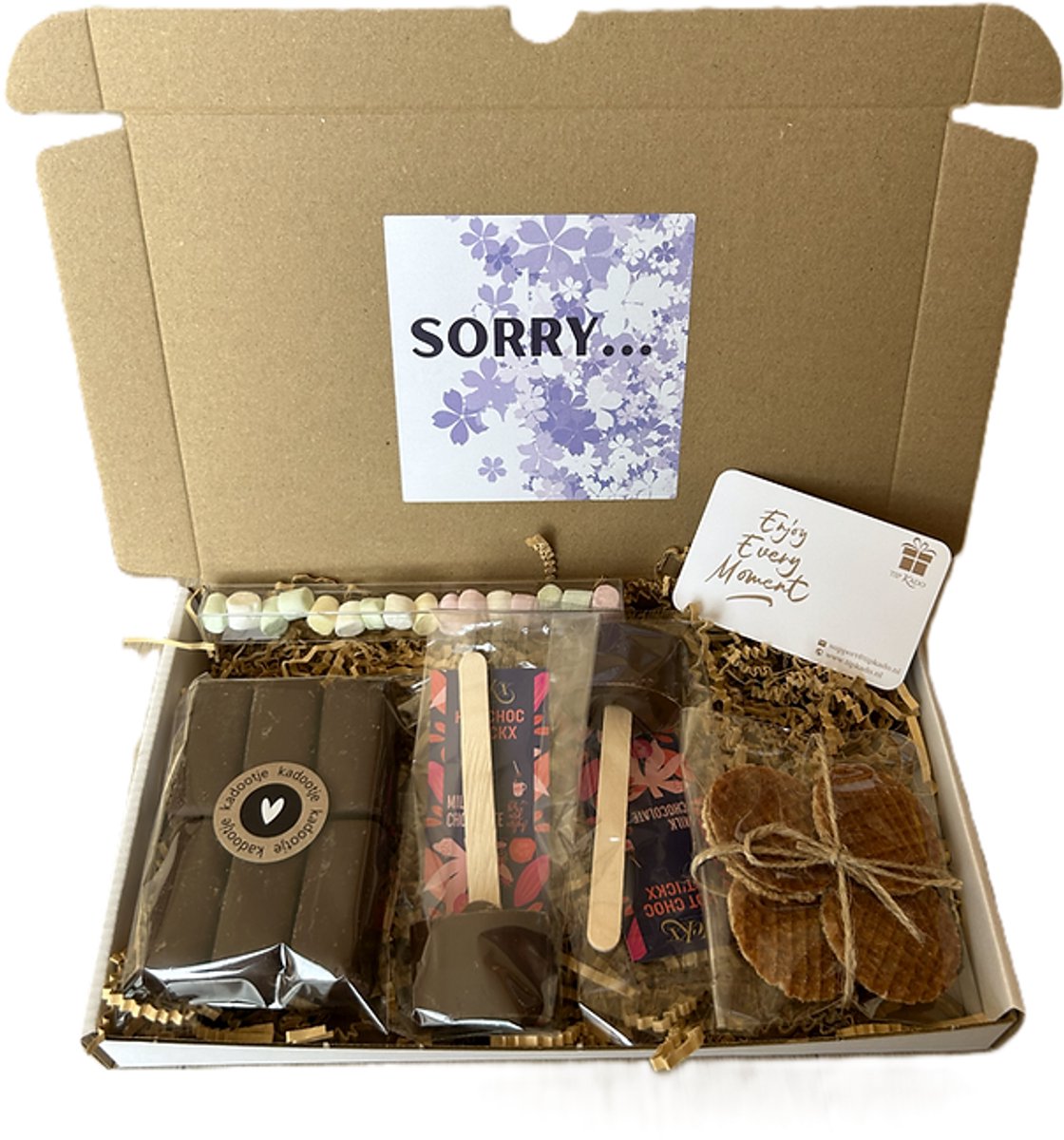 Sorry choco brievenbus cadeau - chocoladestick - chocolade - marshmallows - stroopwafels