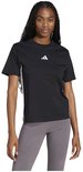 Zwarte dames t-shirt met korte mouwen, Adidas logo op borst en strepen op de zijkant.