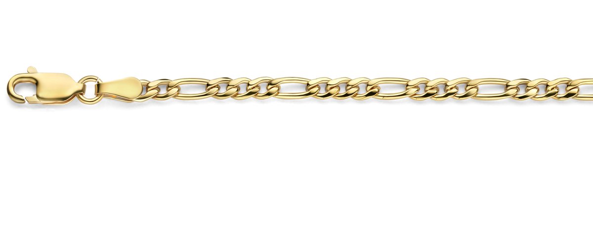 Mori Gold Filté 3,0mm brede armband, Figaro schakel, goud gevuld 1/20