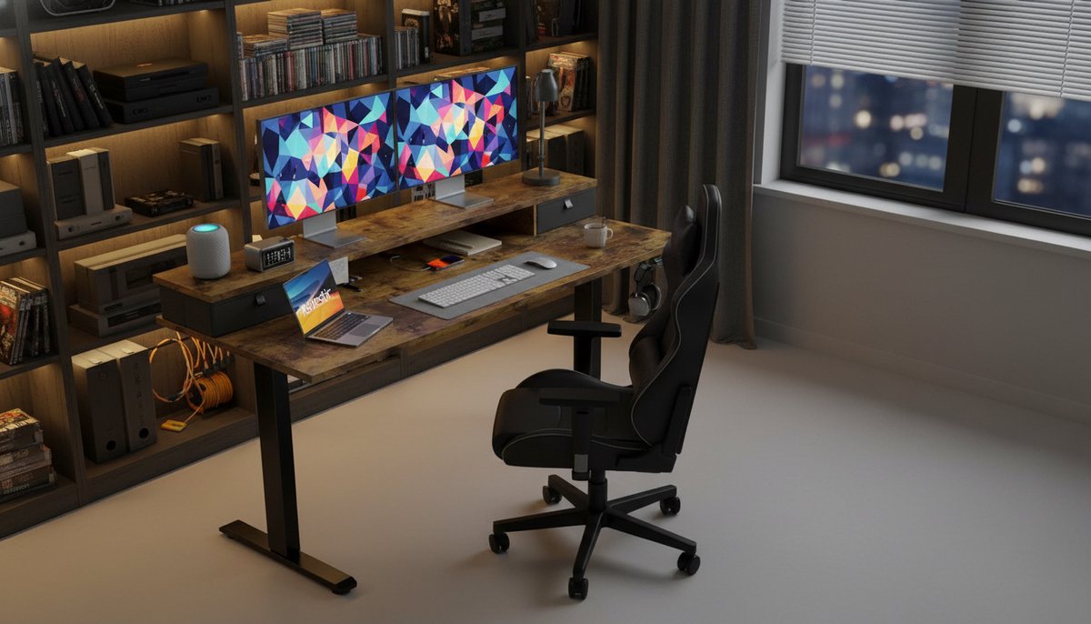 Electric Desk Casa Velluto Elite – 140x60 cm – Elektrisch Hoogteverstelbaar Zit-Sta Bureau – Ergonomisch Kantoor- en Thuisbureau – Bruin – 2 Laden & Geheugenfunctie