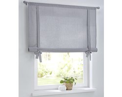 Cottage Chequered Roman Blind with Drawstring for Curtain Rods - Country House Style - Width 60 cm x Height 100 cm