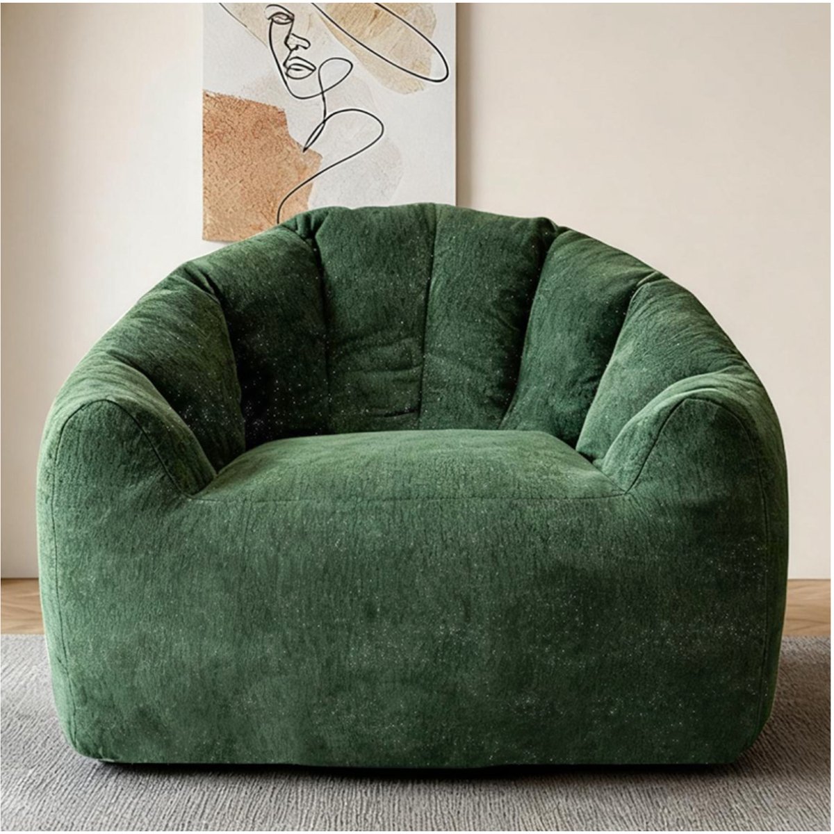 HAUSS SPOLE Zitzakstoel - Ronde Ergonomische Zitzak - Volledige Lichaamsondersteuning - Voor Woonkamer Slaapkamer Leeshoek - Flanel Groen Groente