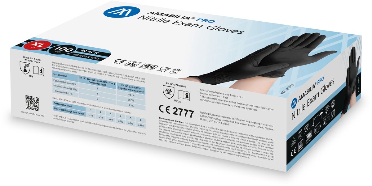 Nitril handschoenen ongepoederd Amabilia - Maat XL - 100 stuks - Zwart