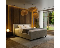 Mörgenn Boxspring Douze - Pocketvering - Taupe - 200x210 cm + Dekbed en Kussens