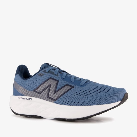 Blauwe New Balance sportschoen met witte zool en grijs 'N' logo.