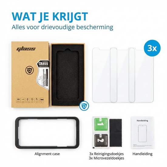 Protecteur d'écran en Glas pour iPhone XR et iPhone 11 - Tempered Glass - Verre de protection trempé - Transparent et résistant aux rayures - Incl. Cadre d'installation - 3 pièces