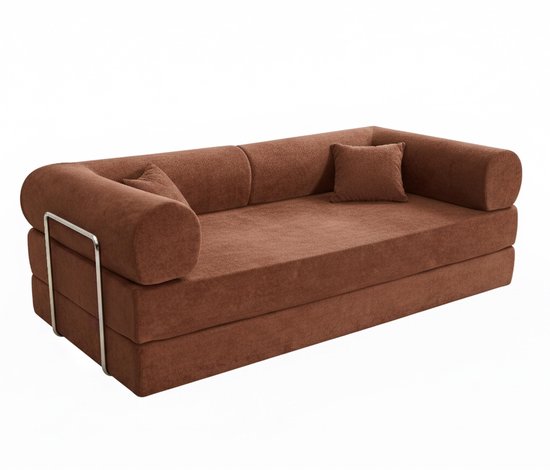 Oviala - Canapé-lit en tissu 2 places avec coussins modulaires marron 206 cm - Wendy