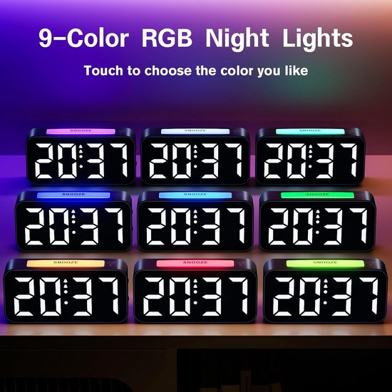 Digitale Wekker met Groot LED-Display en 7 Kleuren Nachtlampje voor Kinderen en Tieners — afbeelding 3