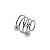 Minimalistische Ear Cuff Oorbel met Witte Glasparels, 4-Rijgen RVS Oorsieraad Dames, 10x 10 mm, Zonder Gaatje - Handgemaakt