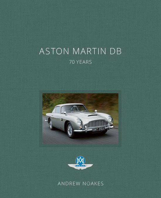 Zilverkleurige Aston Martin DB met kenteken BMT 216A, rijdend op een weg. Titel: Aston Martin DB 70 Jaar.