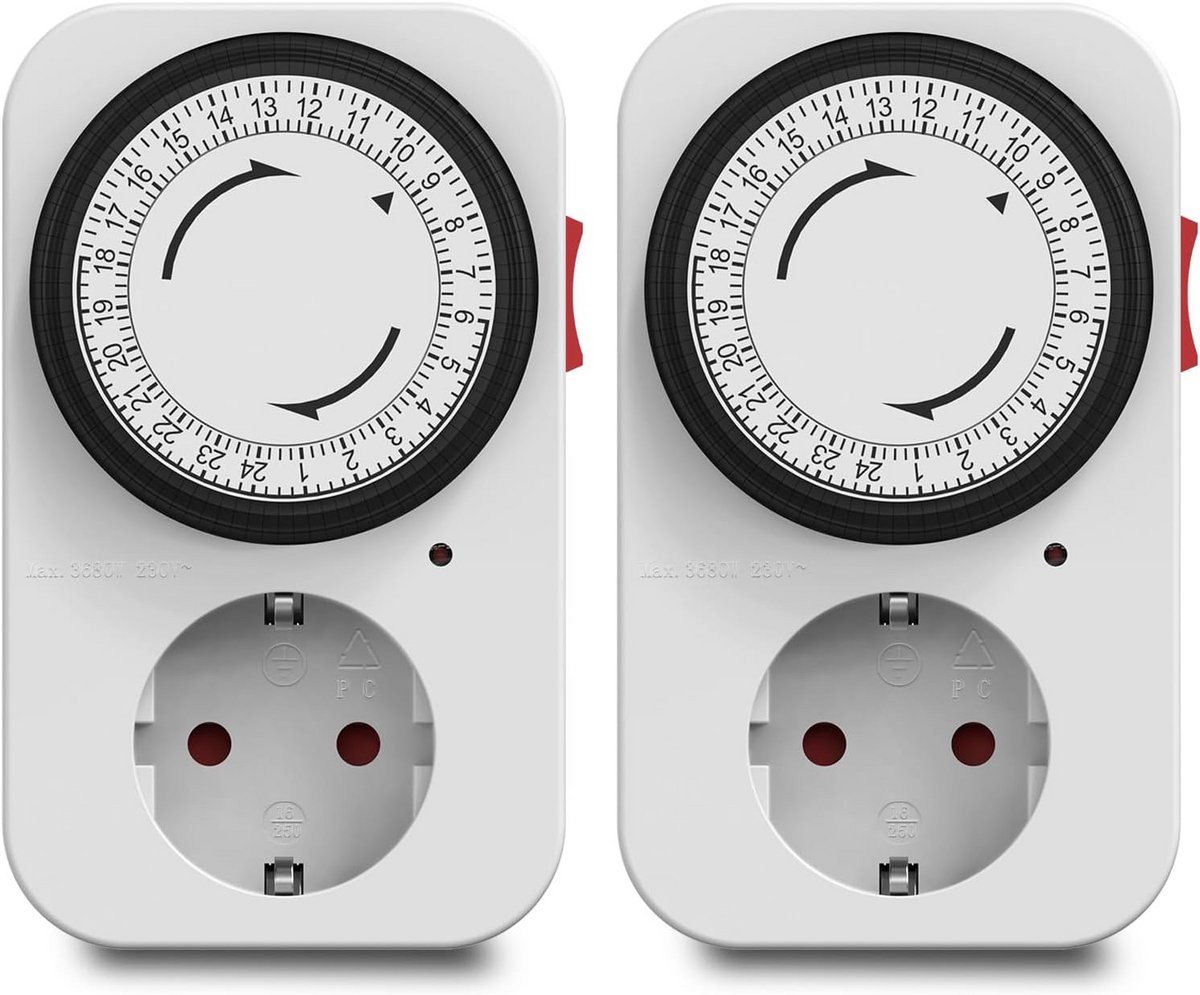 2x Mechanisch Tijdklok Stopcontact - Instelbare 24 Uur Timer voor Apparaten