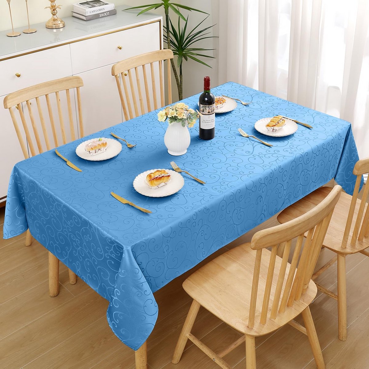 Rechthoekig Tafelkleed 100 x 140 cm Jacquard Blauw vuilafstotend