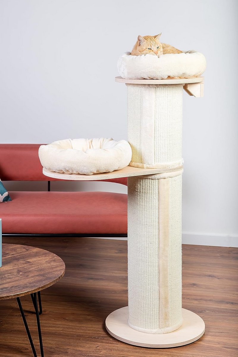 Grote krabpaal met ligbedden en wandmontage - Beige