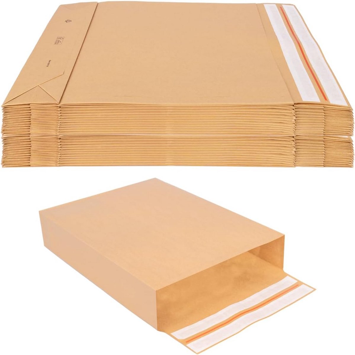 50 Grote Vouwverzendzakken 50x40x10cm met Blokbodem en Dubbele Sluiting