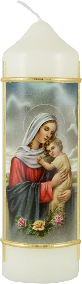Decoratieve Stompkaars 'Madonna met Kind' - 16,5 cm - Symbool Moederliefde en Bescherming