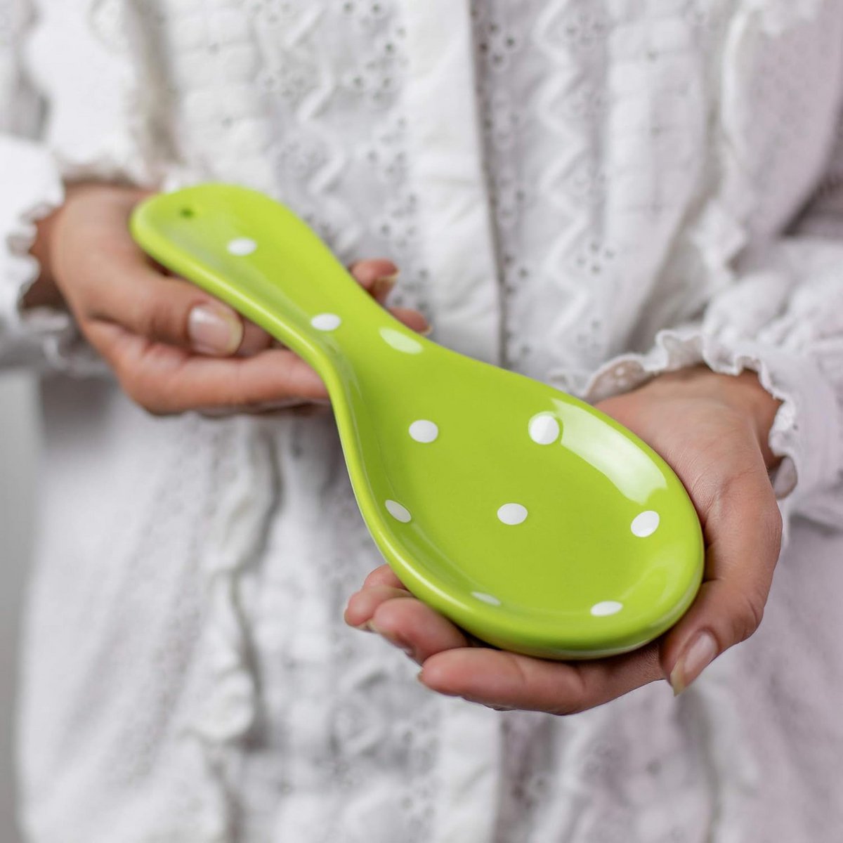 Handgemaakte Keramische Lepelhouder Polka Dot - Hittebestendig & Vaatwasmachinebestendig