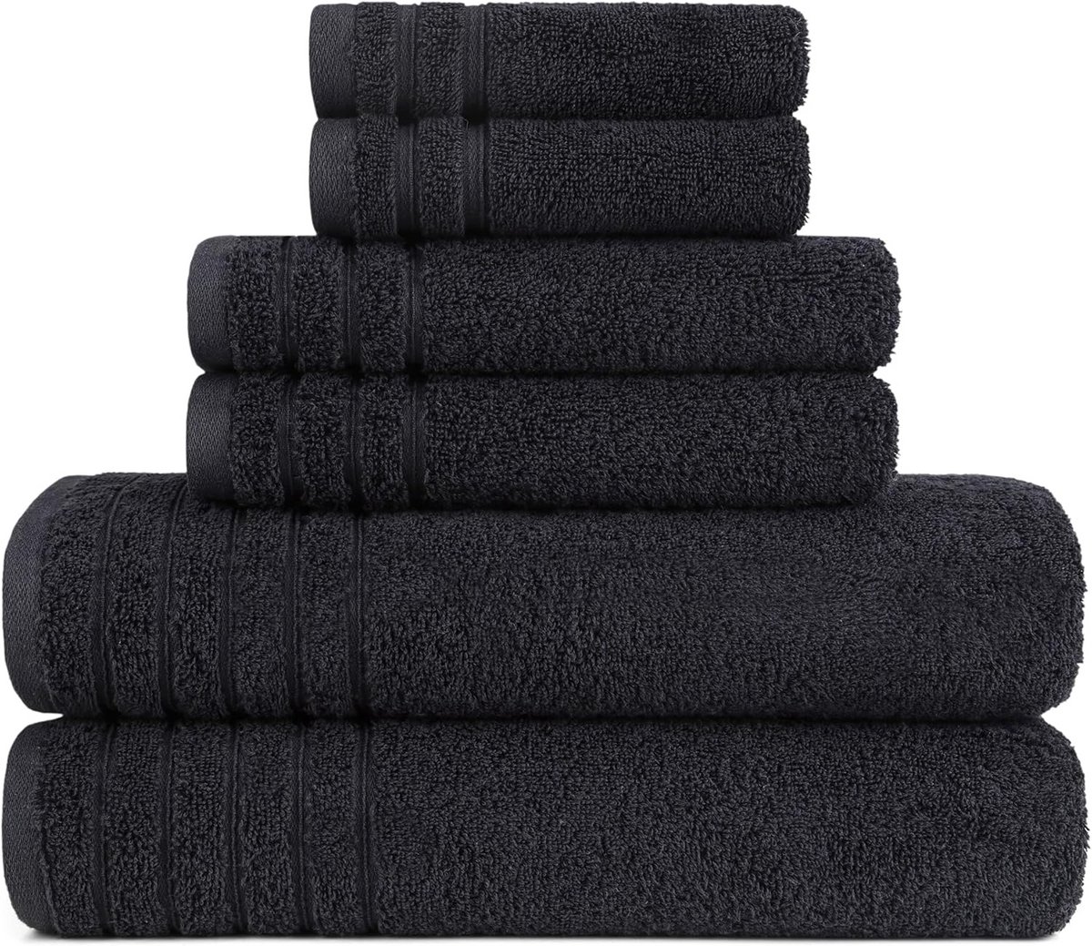 6-Delige Luxe Handdoekenset Zwart - 100% Zacht Turks Katoen 600GSM - Sneldrogend & Absorbe