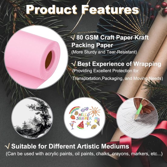 Wrapping Paper 15 x 400 Inch (33') - 80gsm Kraft Paper - Geschenken ...