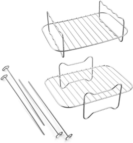 RVS Airfryer Accessoires Gescht voor Ninja Foodi Dual Zone AF300EU/AF400EU/AF500EU – Stapelbaar Grillrooster & Rek met Spiezen voor 7,6L-9,5L Dubbele Heteluchtfriteuse XL