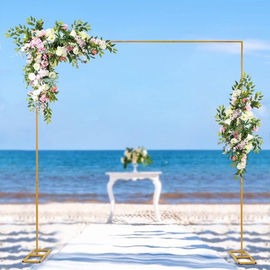 Gouden Bruiloftsboog Standaard 2m X 2m – Vierkant Metalen Frame Met Dwarsbalk Voor Ceremonie, Fotocabine, Feest & Tuin
