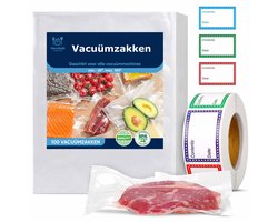 VacuSafe® Vacuümzakken Voedsel - 20x30 cm - 100 Stuks - Inclusief 100 Diepvriesetiketten - BPA-vrij - Geschikt voor Sous-Vide & Vriezer