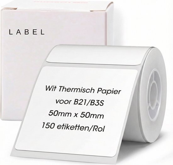 Rol witte thermische labels voor B21/B3S, 50x50mm, 150 labels per rol.