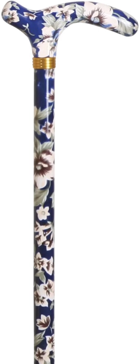 Garcia 1880 Verstelbare wandelstok – Blauw met bloemen – Verstelbaar van 77 tot 99 cm – Aluminium – Petit derby handvat – Kleine handen – Wandelstok vrouwen en mannen – 90 kilo belasting