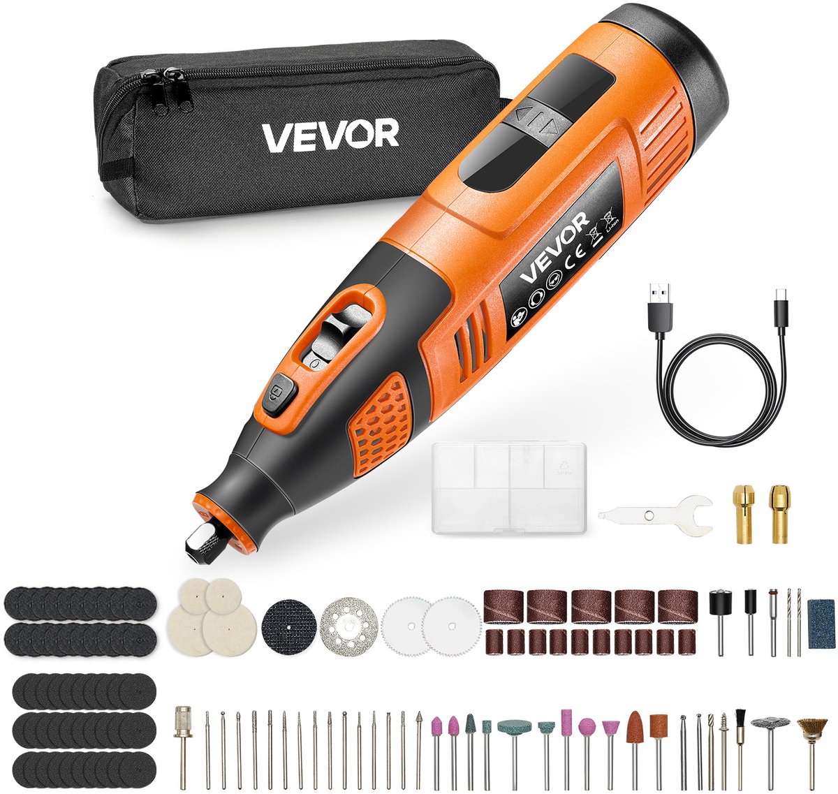 VEVOR 119-Delige Draadloze Multitoolset, Draagbare Dc12v Mini-Rotatietool, 28 Snelheden 5000–32000 Tpm, voor Graveren, Slijpen, Polijsten, Snijden, Doe-Het-Zelf