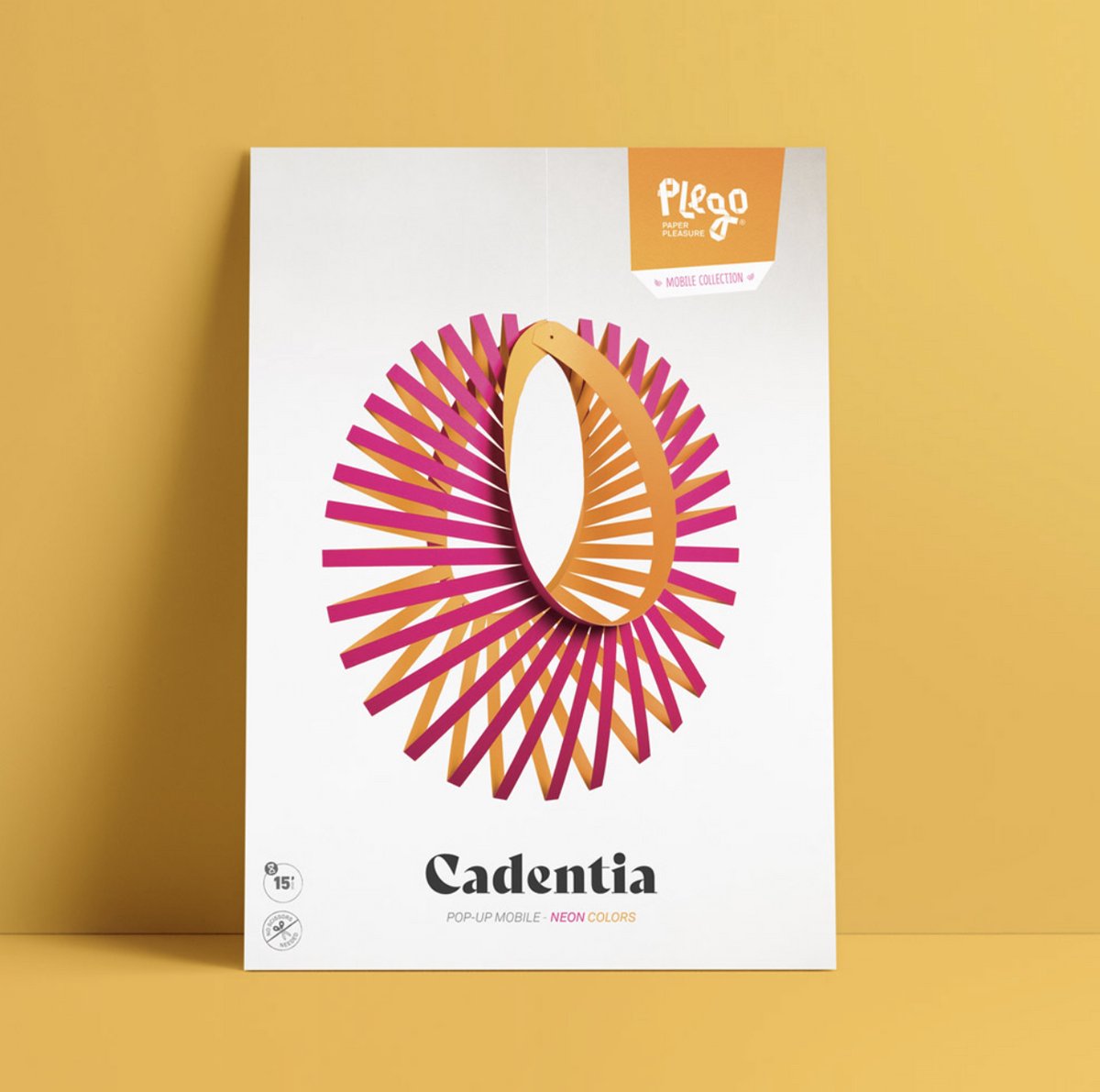 Plego 3D Design Papieren Figuur Mobile Collection “CADETIA / Kompaskwal”| Papierdecoratie voor kinderen en volwassenen - DIY Pakket - POP-UP Pappiermobile in vibrant Neon Colors | Skill: