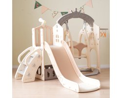 5-in-1 multifunctionele kinderspeelset met schommel, glijbaan, klimladder, basketbalring, telescoop en opbergbox – Perfecte speeltuin voor binnen en buiten