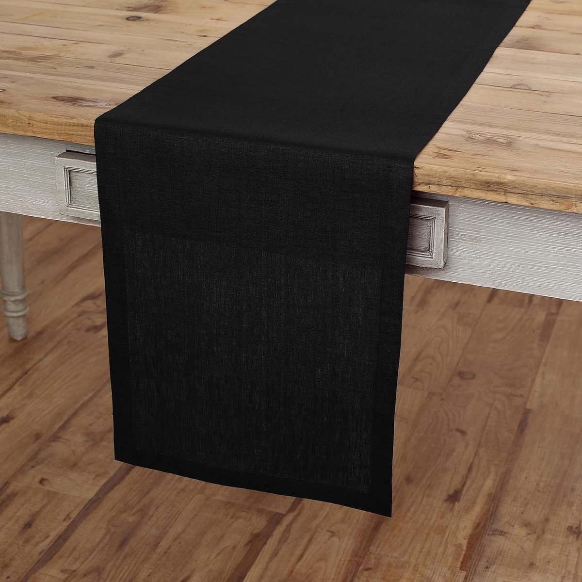 Linnen Tafelloper Zwart (152x36 cm) - 100% Puur Linnen voor Dressoir en Koffietafel
