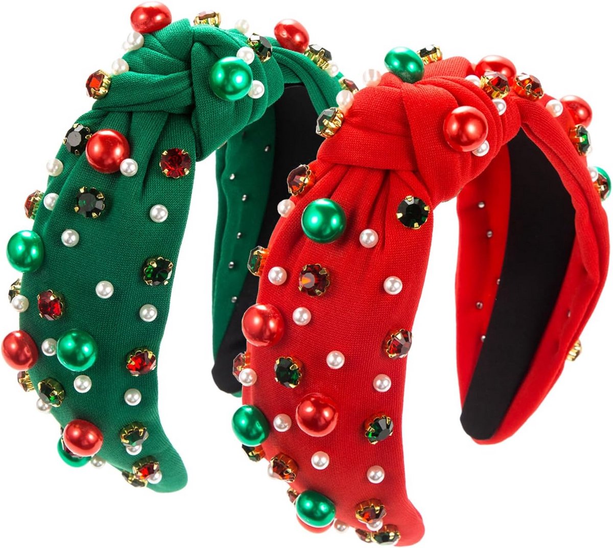 Feestelijke Dames Hoofdband Rood Groen met Parel en Strass Kristal - Kerst Accessoire