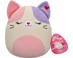 SQUISHMALLOW VALENTIJNSDAG - 19cm Plush Nell - Pink And Purple Calico Cat W/Pink Belly, Closed Eyes and Heart