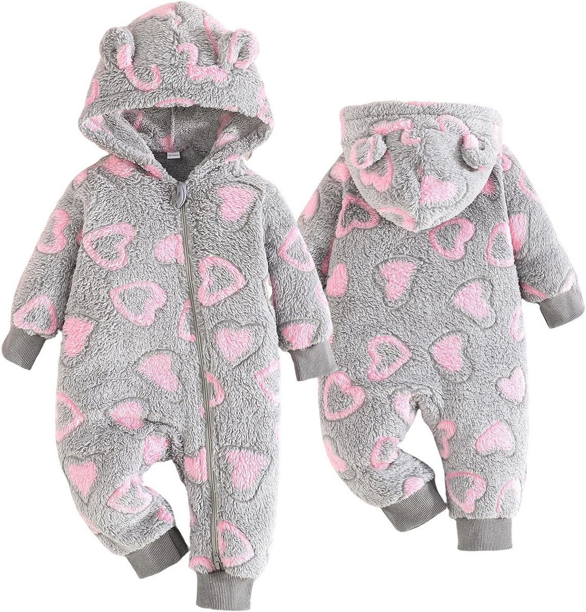 Warme Fleece Romper met Capuchon voor Pasgeboren Baby Jongen en Meisje (0-18 Maanden)