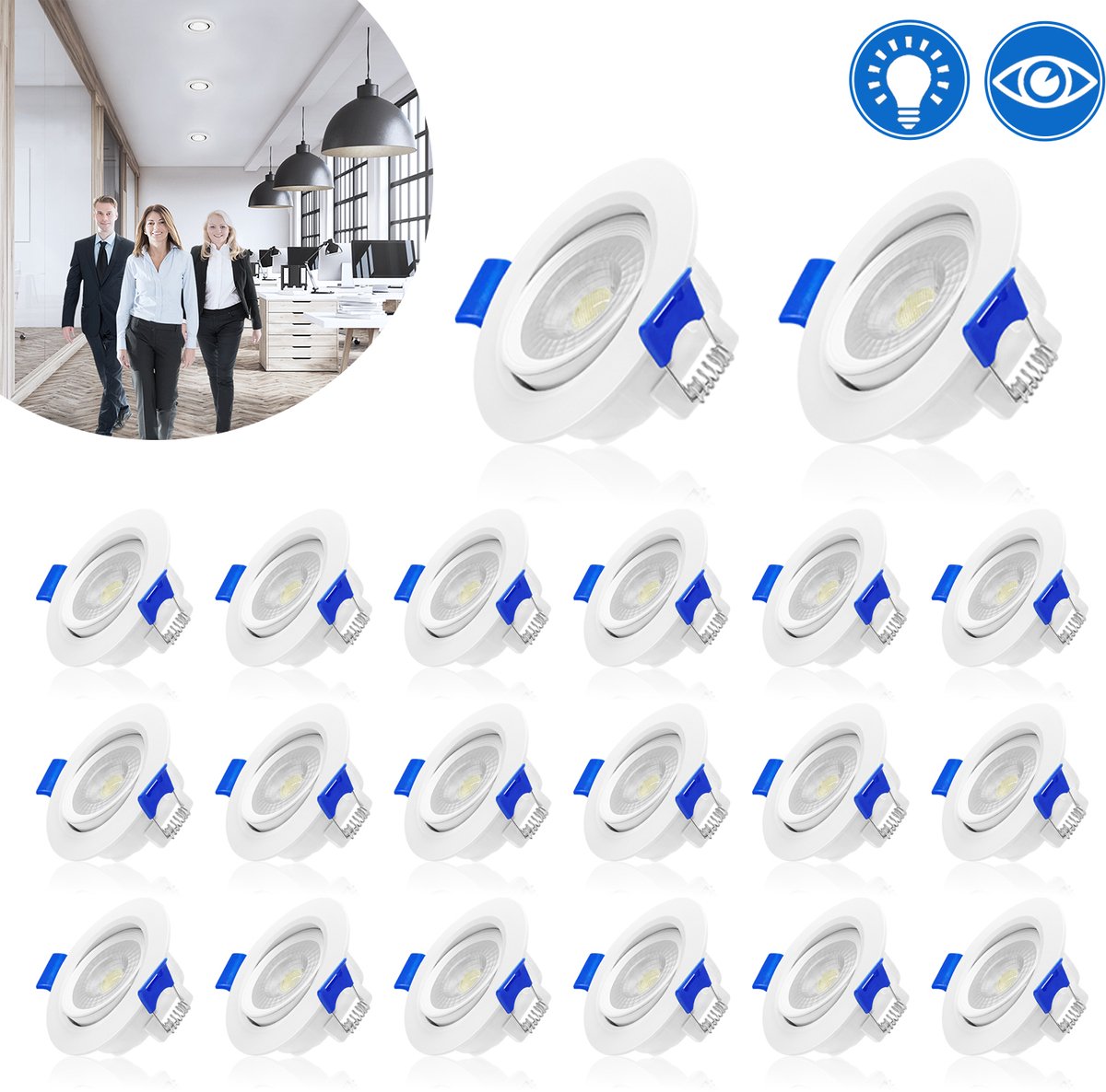 Froadp 20 x 5W LED-inbouwlamp LED-plafondspot LED-inbouwspot Draaibaar 15° draaihoek Witte LED-spot Inbouwlampen Spotlight LED-plafondspot (koud wit)