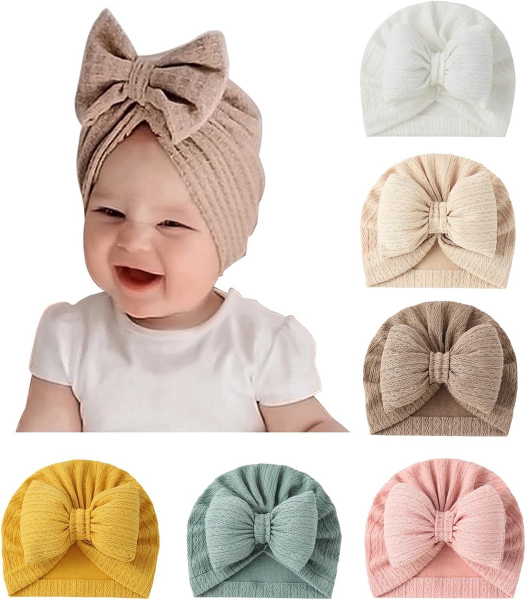 5/6 Stuks Zachte Babymutsjes met Strik voor Pasgeborenen - Gebreide Beanie Muts voor Babyfotografie