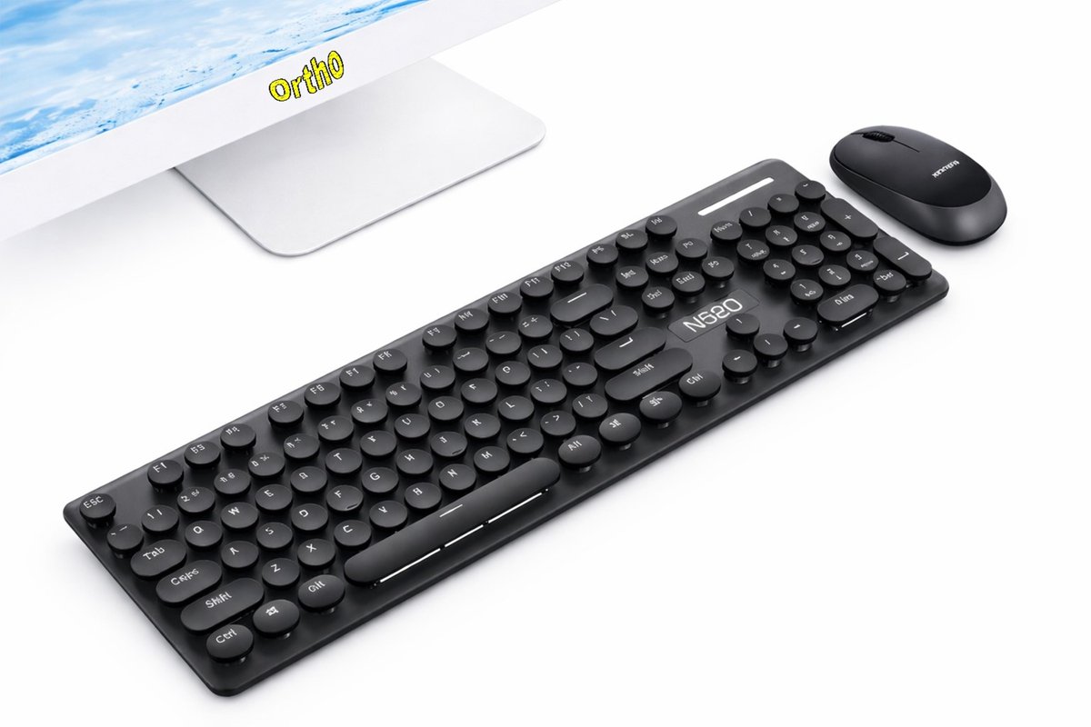 Ortho® Draadloos Toetsenbord en Muis - Toetsenbord - Incl Batterijen - Muis Draadloos - Gaming - Bluetooth - Ronde Toetsen - Compact - Zwart
