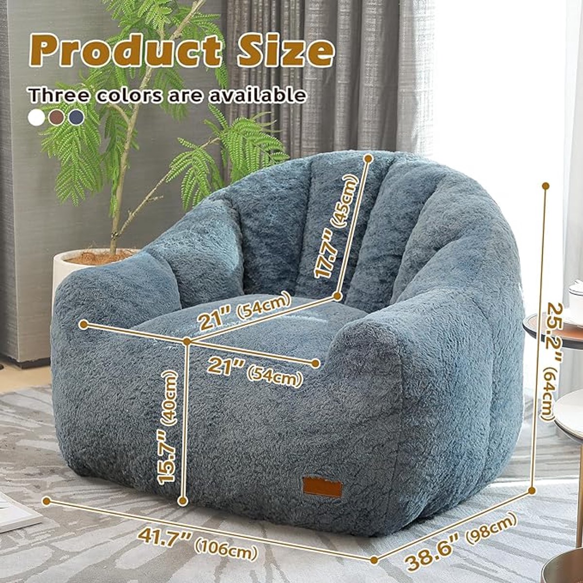 Zitzak Schelpvorm 94x106x68 cm - Ultra Zachte Bean Bag Chair voor Volwassenen en Kinderen met Hoofdsteun, Verwijderbare Hoes en Volledige Vulling - Gezellig Kunstbont en Ergonomisch Design – Pauwhome