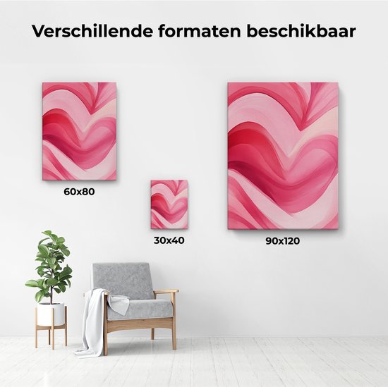 Artaza Canvas Schilderij Roze Golven - 30x40 cm - Wanddecoratie Hart - Muurdecoratie Abstract - Schilderijen Op Canvas - Roze