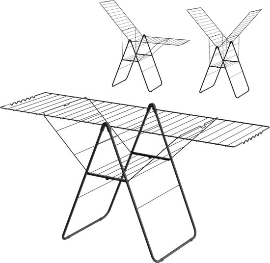 Wasrek - Droogrek Inklapbaar - 27 meter drooglengte - Zwart – Bodo