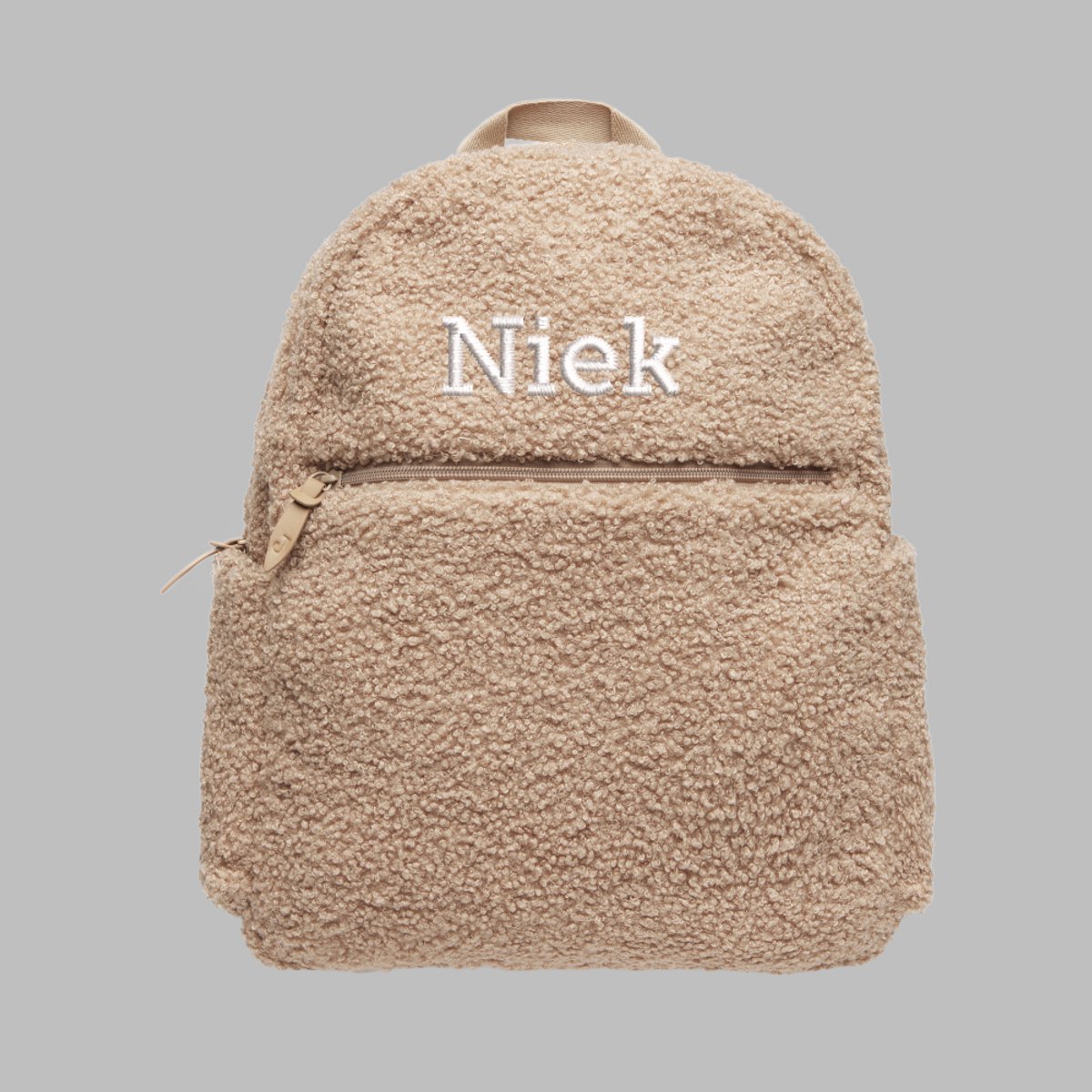 Luiertas Rugzak met naam - Boucle Biscuit - Met verschoningsmat - gepersonaliseerd - geborduurd -38x30x13cm - Verzorgingstas