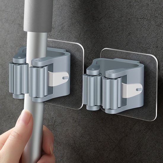 Muur Bezemhouder - 4 stuks - Gereedschapshouder - ABS - Zonder boren - Wand organizer - Tuingereedschap Ophangsysteem - Voor dweilen / bezems / tuingereedschap - 5.6*5.6*4.5 cm - Grijs van Shopexpert — afbeelding 3